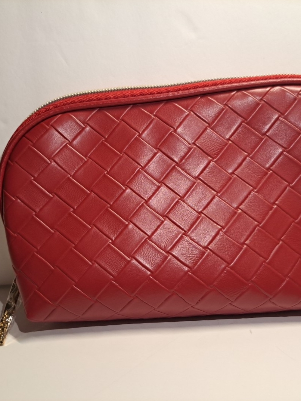 Lancome Red Woven Cosmetic Case with Gold Zip